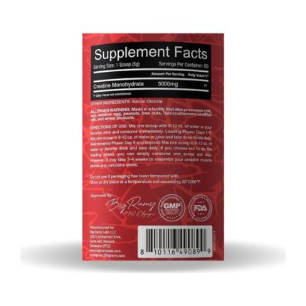 Big Ramy Labs Red Rex Creatine 5000 mg — 300 g, 60 Servings — Supplement Facts